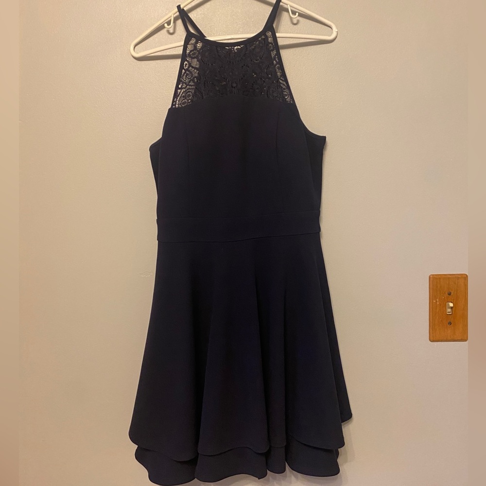 Navy Blue Halter neck dress with lace detailing